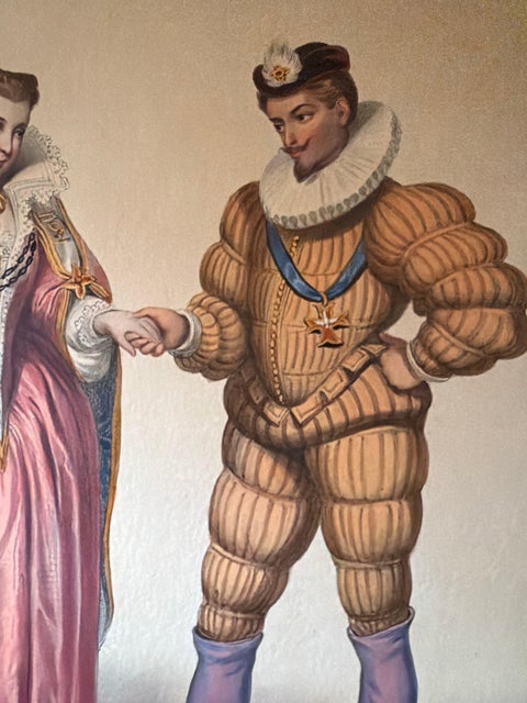 Henri III French Court Costume, Royal Couple Costume Lithograph, 1847, view 3