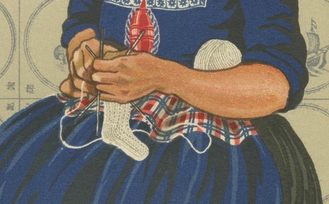 Volendam Women and Child in Traditional Work and Everyday Dress, Lithograph 1932, close-up 1