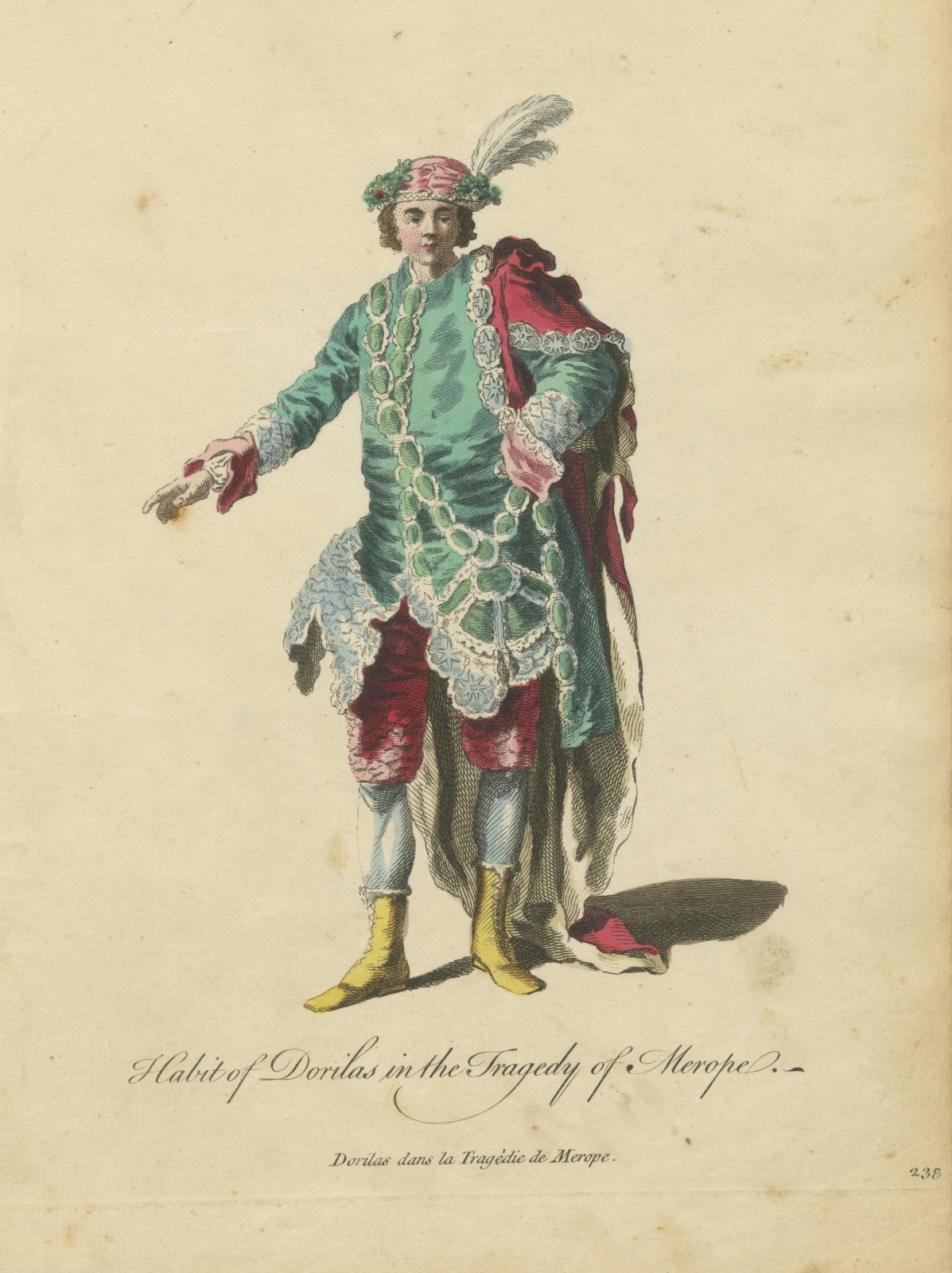 Dorilas in the Tragedy of Merope, Georgian Stage Costume, Jefferys Print, 1757