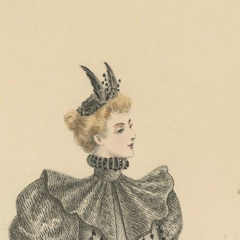 Victorian Elegance: Detailed Fashion Lithograph by L. Michau and De Solar, 1889, close-up 4