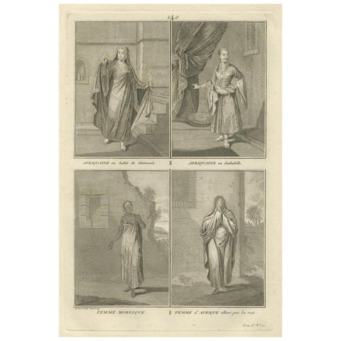 African and Moorish Women in Traditional Dress, Rare 1734 Costume Engraving