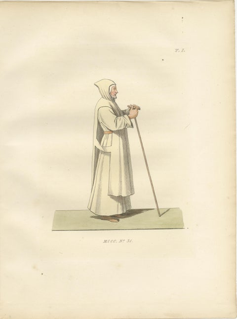 Knights and Devotion: Rhodes Knight, Monk, and Artist in Costume, Engraving 1845, view 3