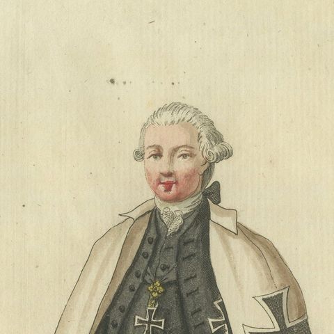 Knight of the Teutonic Order: 1791 Hand-Colored Engraving in Ceremonial Dress, close-up 5