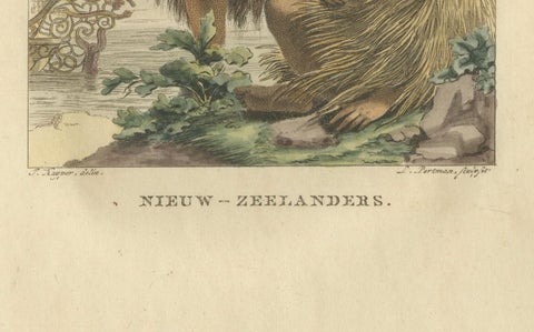 Maori Traditional Dress, Antique Hand-Colored Engraving, New Zealand, 1803, close-up 5