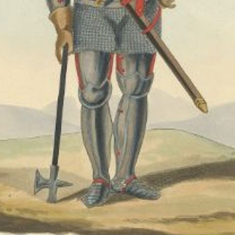 Antique Print of a Knight of the Birmingham Family, 1842, close-up 2