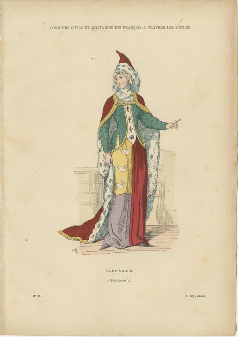 Set of Six Antique French Medieval Costume Prints by F. Roy, circa 1860, view 6