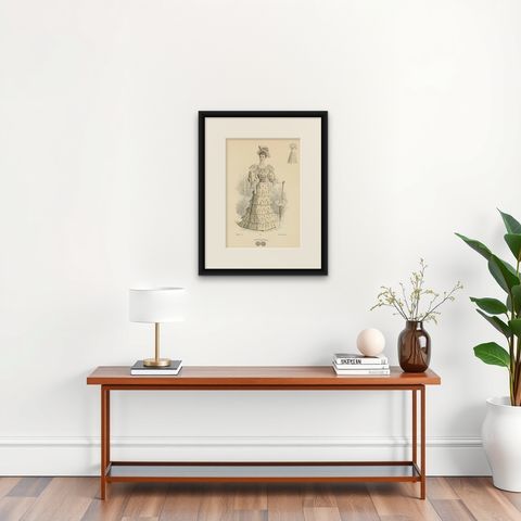 Victorian Fashion Flourishes: A Lithograph for the 1889 Exposition Universelle, shown framed on a wall