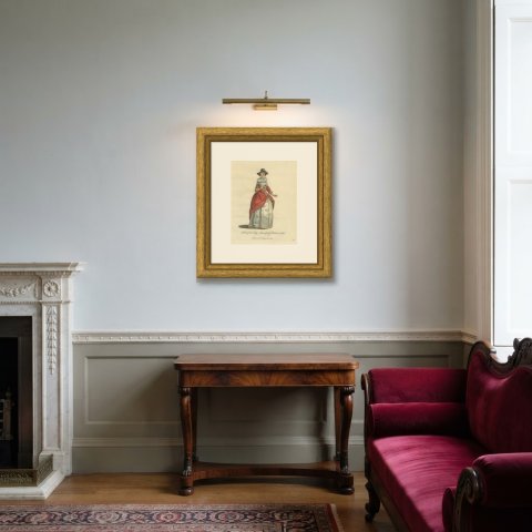 Lady Mayoress of London in 1640, Ruff and Red Gown, Jefferys Costume Print, 1757, shown framed in a room