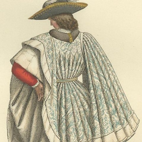 Antique Print of an Italian Nobleman, 14th Century, by Bonnard, 1860, close-up 2