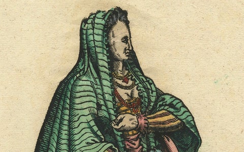 Venetian Woman, Rare Antique Costume Woodcut by Jost Amman, 16th Century, close-up 4