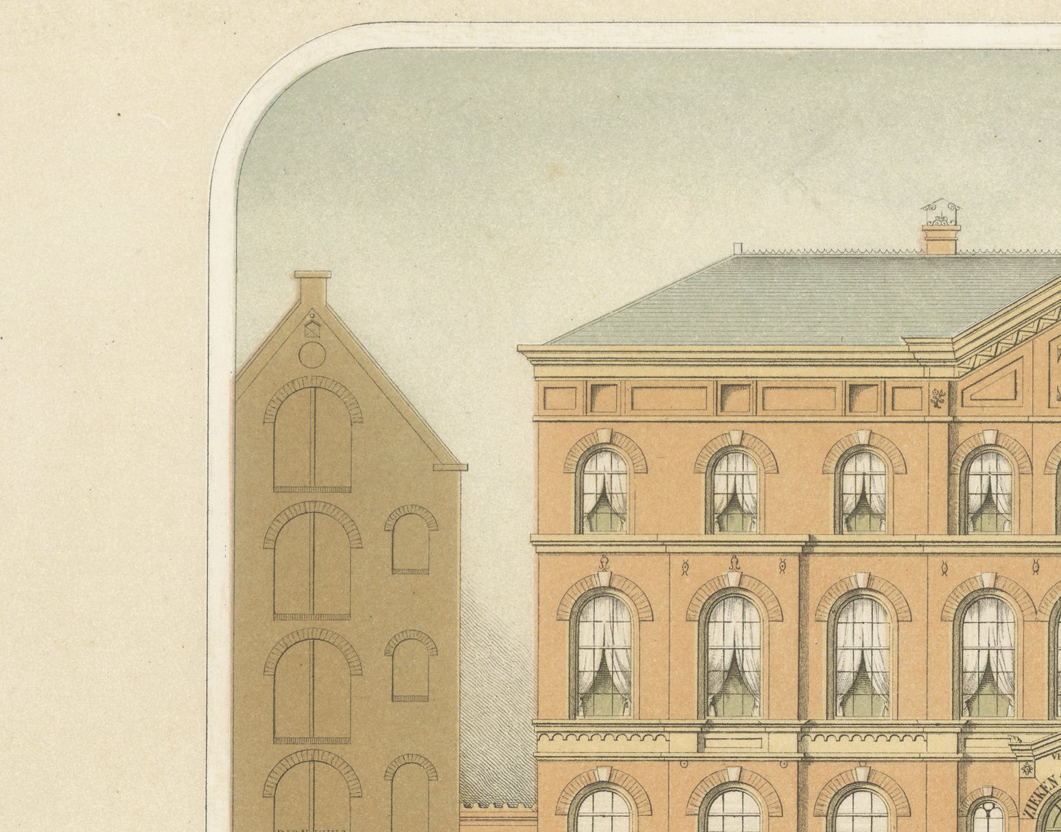 Prinsengracht Hospital, Amsterdam, Dutch Architecture Print, Leliman, 1865-1866, view 3
