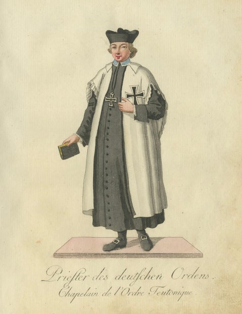 Chaplain of the Teutonic Order: 1791 Hand-Colored Engraving in Ceremonial Attire, close-up 3