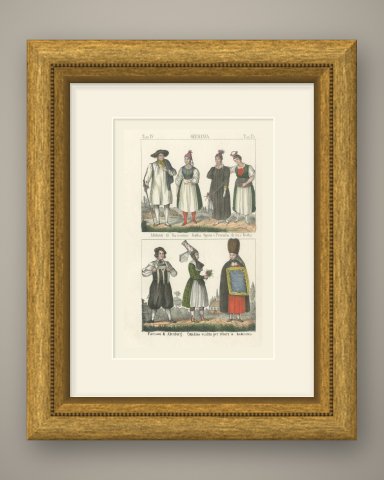 Costumes of Saxe Gotha and Altenburg with a Bride and a Baptism Dress, 1842, shown framed