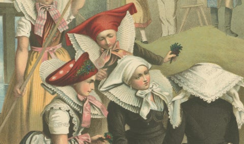 Spreewald Costume Scene, Prussia, Women in Boat, c.1875, close-up 3