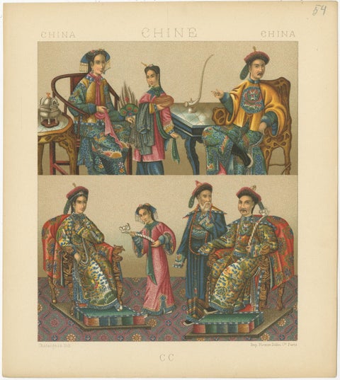 Pl. 54 Antique Print of Chinese Costumes by Racinet, 'circa 1880', view 4