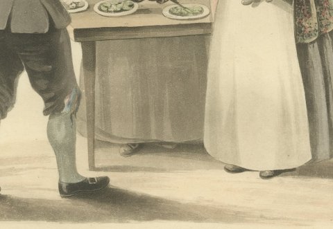Group at the Fair at Rotterdam, Antique Ackermann Costume Print, 1817, close-up 3
