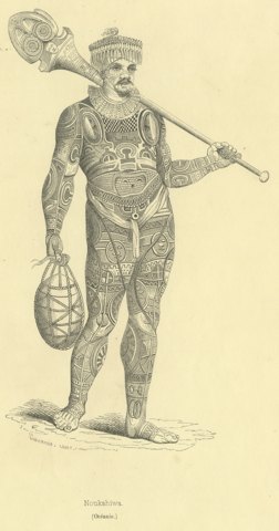 Noukahiwa, Oceania, Antique Wahlen Costume Print, 1843-1844