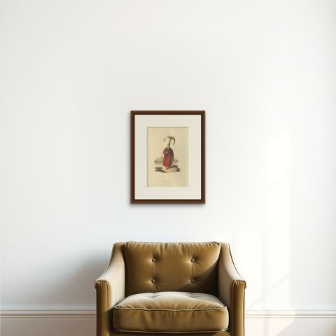 Antique Print of Capidgi Bachi Officer, the Military Costume of Turkey , 1818, shown framed on a wall