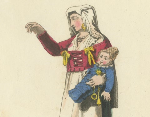 Italian Gestures: Traditional Costumes and Body Language, 1820s Engraving, close-up 4