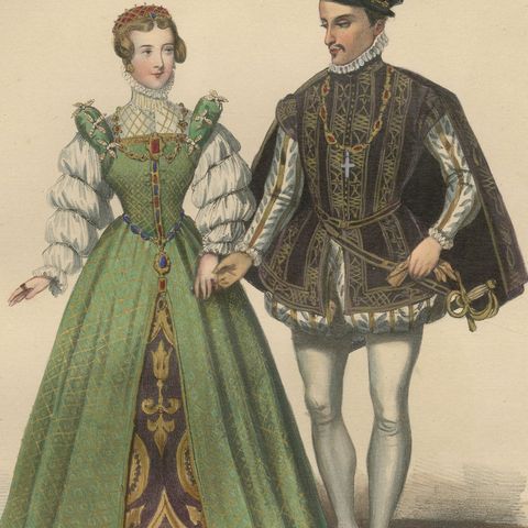 Charles IX French Court Costume, Royal Couple, 1847, close-up 2