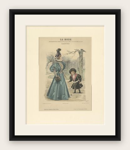 Pl. 3235 Antique Fashion Print of a Lady with a Child 'c.1895', shown framed