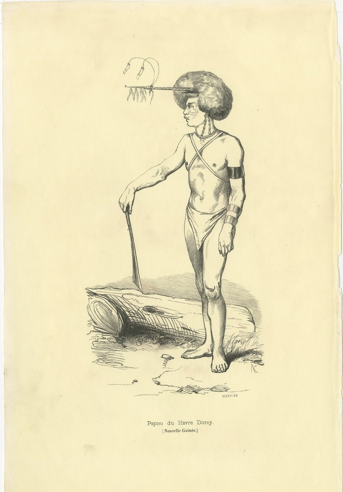 Papuan of Dorey Harbour, Antique Wahlen Costume Print, 1843-1844