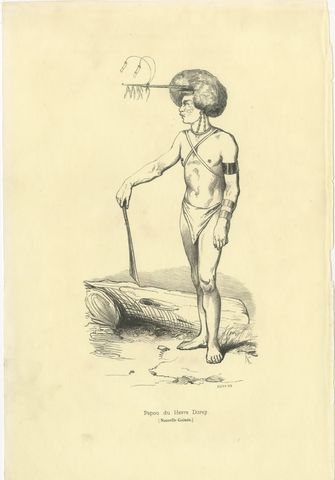 Papuan of Dorey Harbour, Antique Wahlen Costume Print, 1843-1844