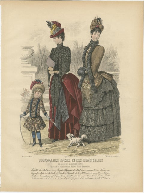 Set of 3 Antique French Fashion Plates, Paris Ladies, Lace & Velvet, c.1880, view 2