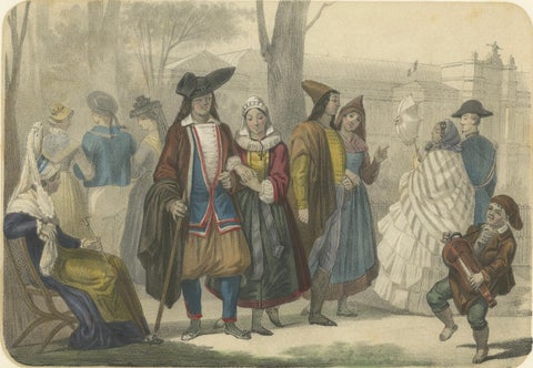 French Regional Costumes, Bretons, Parisians and Savoyard, c.1845, close-up 1