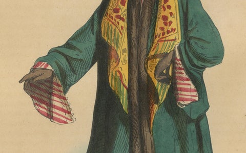 Traditional Attire of a Man from Mardin in Turkey in 19th Century Lithograph, close-up 2
