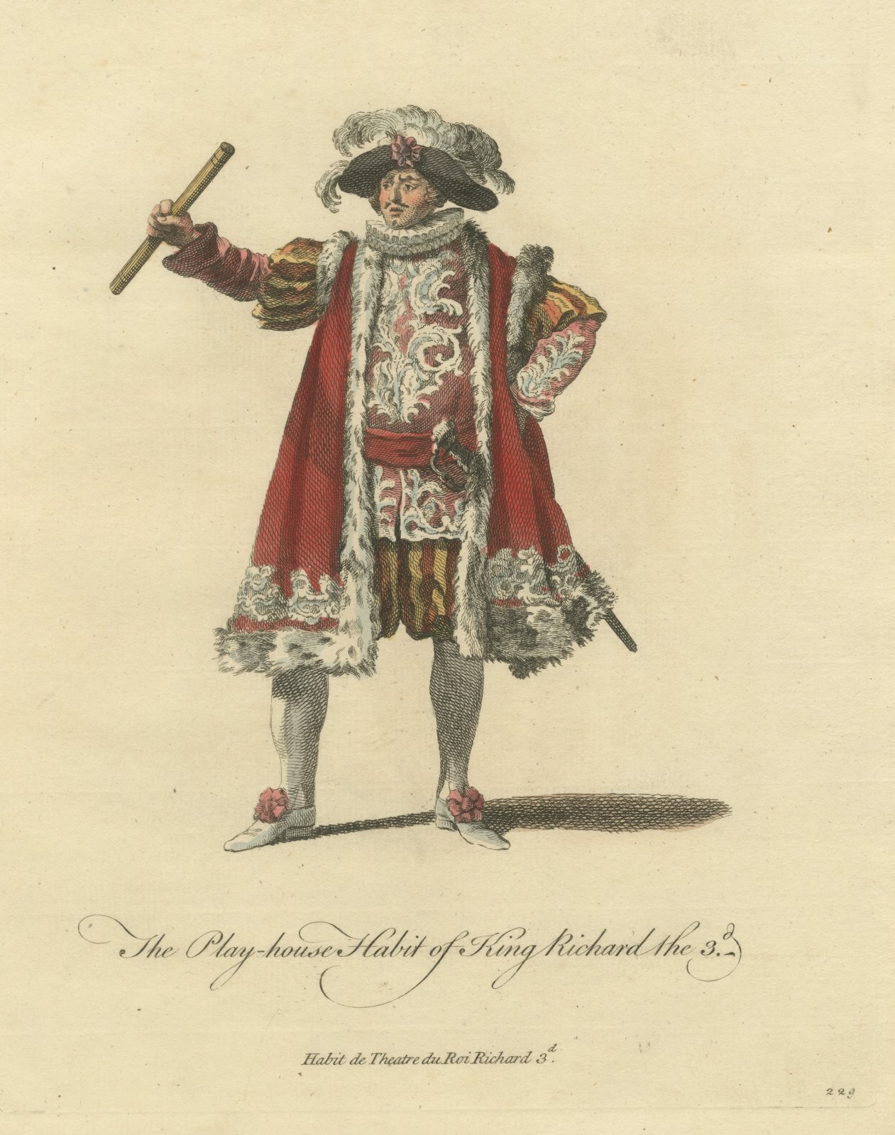 King Richard III Playhouse Habit, Georgian Stage Costume, Jefferys Print, 1757