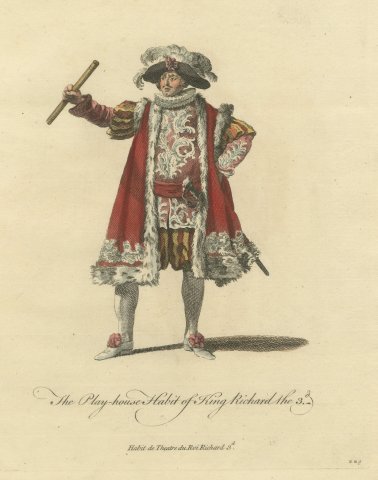 King Richard III Playhouse Habit, Georgian Stage Costume, Jefferys Print, 1757