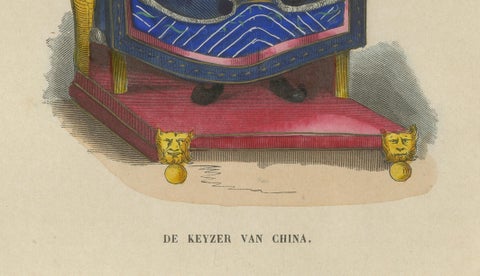 Chinese Emperor Costume Plate, Hand-Colored Lithograph, 1854, close-up 4