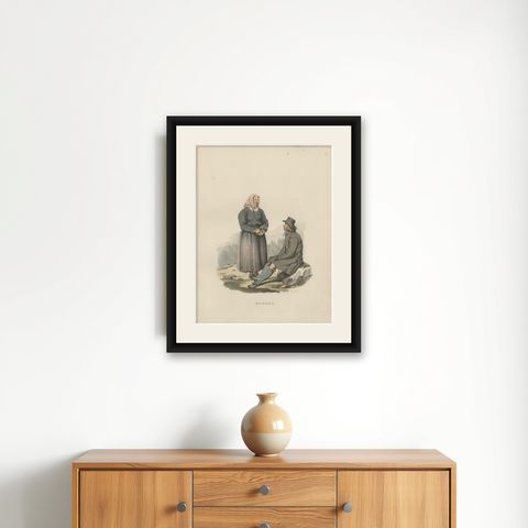 Antique Costume Print of Älvdale, Dalarna, Sweden, c.1864, shown framed on a wall