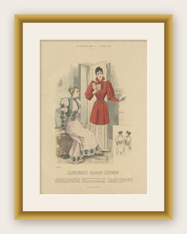 Antique Fashion Print Depicting Two Ladies, by Dürr, 1892, shown framed