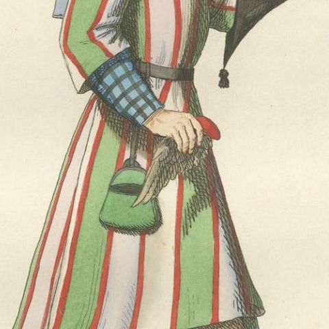 15th Century Falconry Costume, Falconer with Hawk, Antique Print 1845, close-up 6