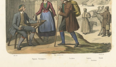 Swedish and Norwegian Costumes, Peasants, Laplanders and Reindeer, c.1845, close-up 4