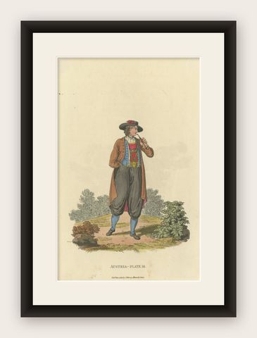 Traditional Austrian Male Costume: Regency Era Fashion from 1804-1808, shown framed