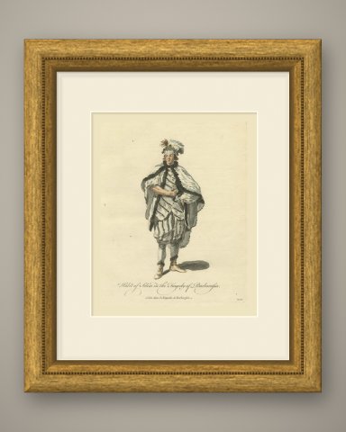 Selim in the Tragedy of Barbarossa, Georgian Stage Costume, Jefferys Print, 1757, shown framed
