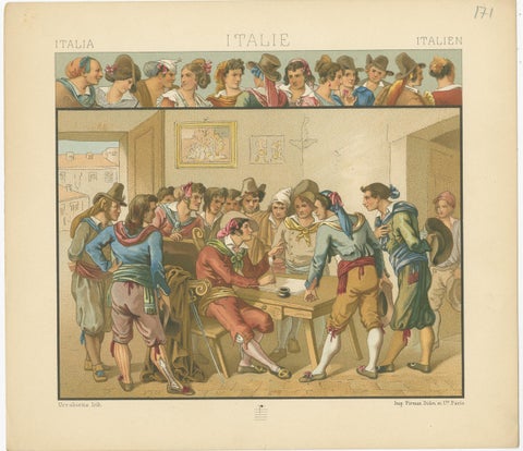 Pl. 171 Antique Print of Italian Costumes by Racinet, 'circa 1880', view 4