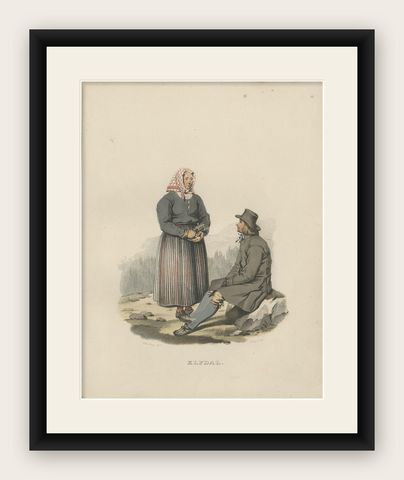 Antique Costume Print of Älvdale, Dalarna, Sweden, c.1864, shown framed