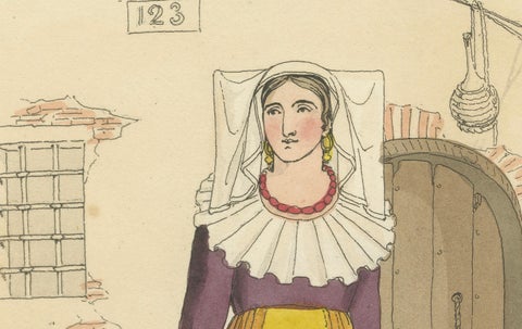 Italian Costume, Female of Vercelli, Hand-Coloured Print by R. Bridgens, 1835, close-up 3