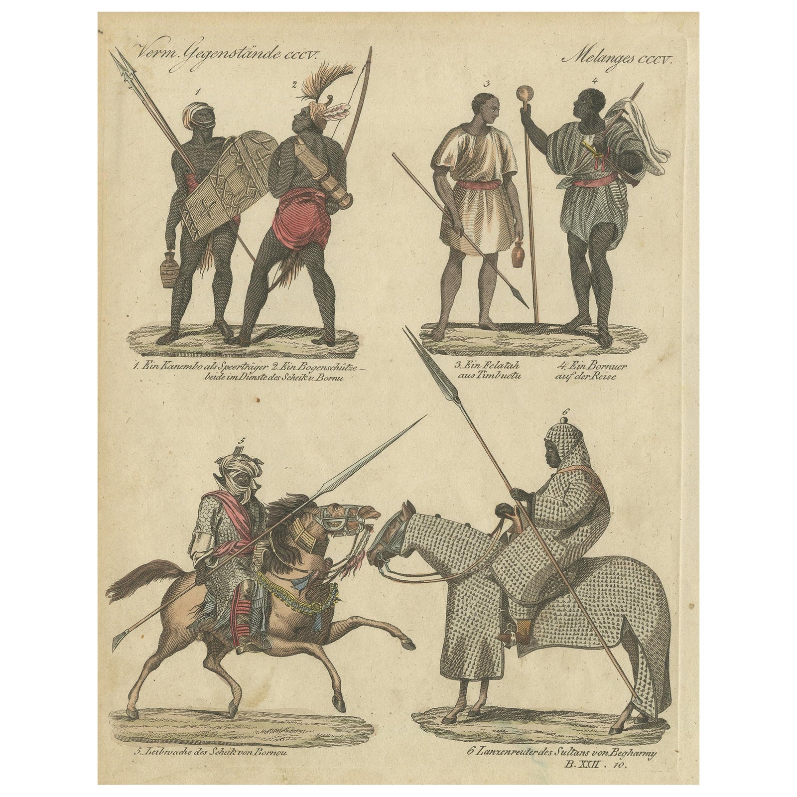 Antique Print of Costumes of Africa, Circa 1800, Original Artwork