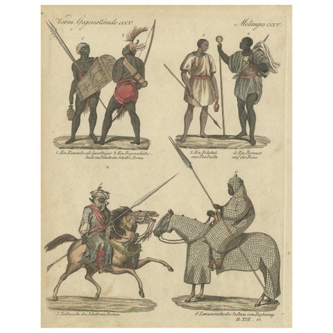 Antique Print of Costumes of Africa, Circa 1800, Original Artwork