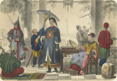 Chinese Costumes, Mandarin, Tartar Lady and Musicians, c.1845, close-up 1