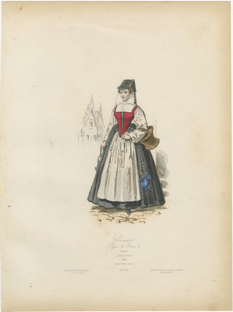 Antique French Costume Print of a Servant in Medieval Dress, 19th Century, view 2