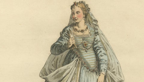 Roman Noblewomen Costume Engravings, Hand-Colored, Rome 1581- Published 1749, close-up 1