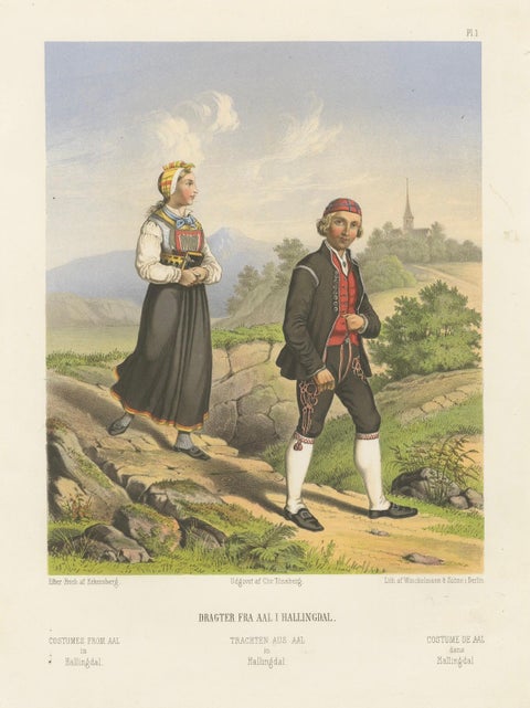 Norwegian Folk Costumes from Aal in Hallingdal, Tønsberg Edition, 1860s, close-up 1