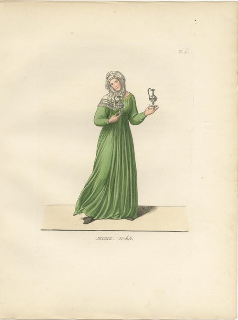 Servant, Dominican Nun and Young Lady in Traditional Italian Dress - 1845 Print, view 2