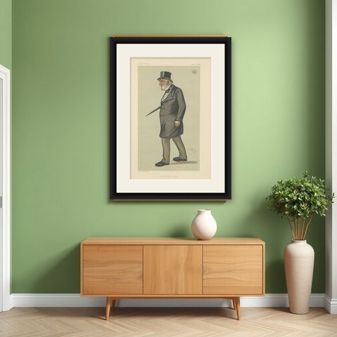 Victorian Aristocrat with Top Hat, Vanity Fair “Lord Leicester’s Nephew” 1883, shown framed on a wall